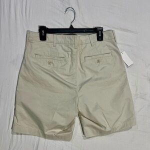 Tan and cream shorts with a casual, preppy vibe 7" inseam